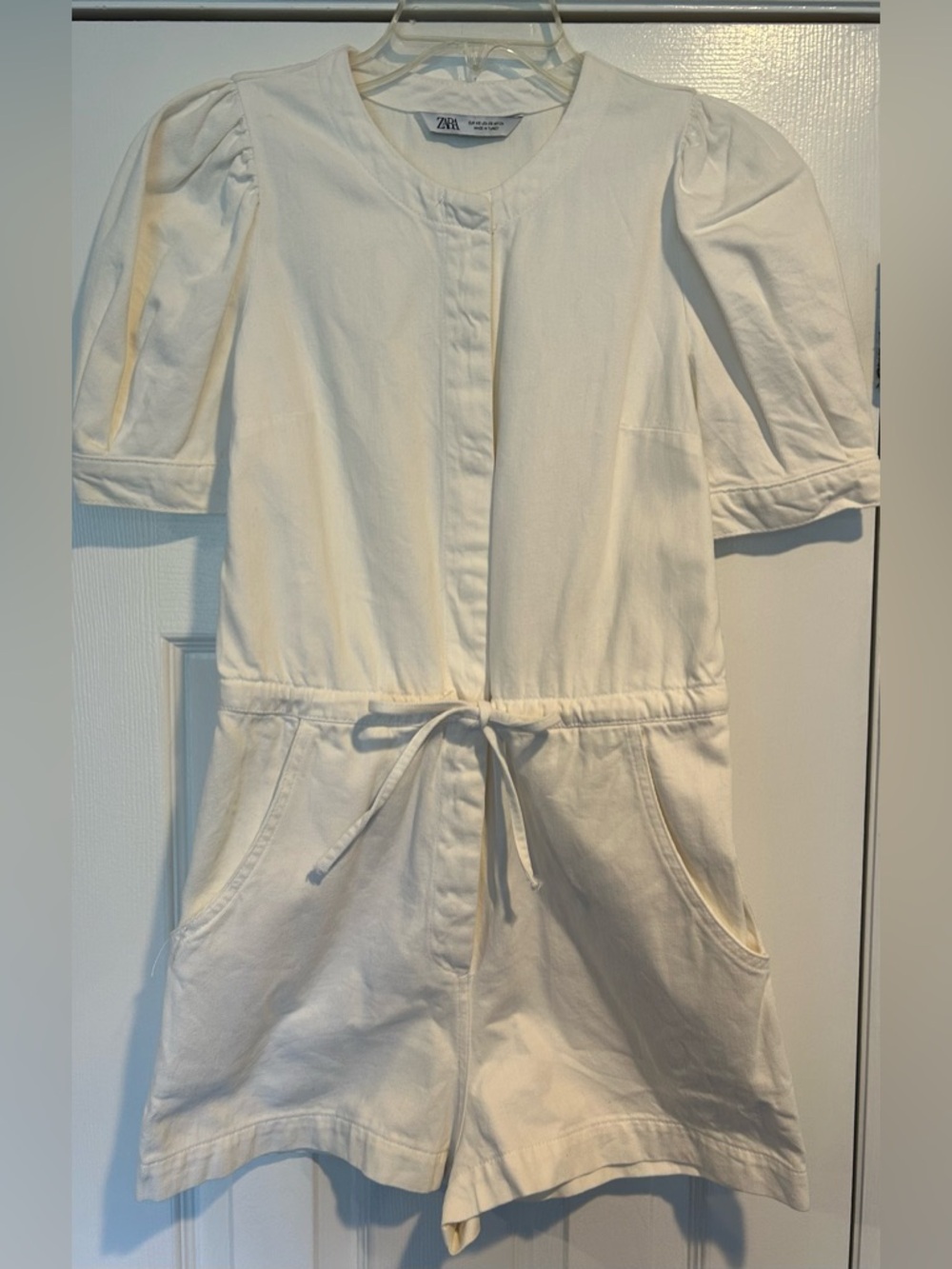 Zara Cream Short-Sleeve Drawstring Romper